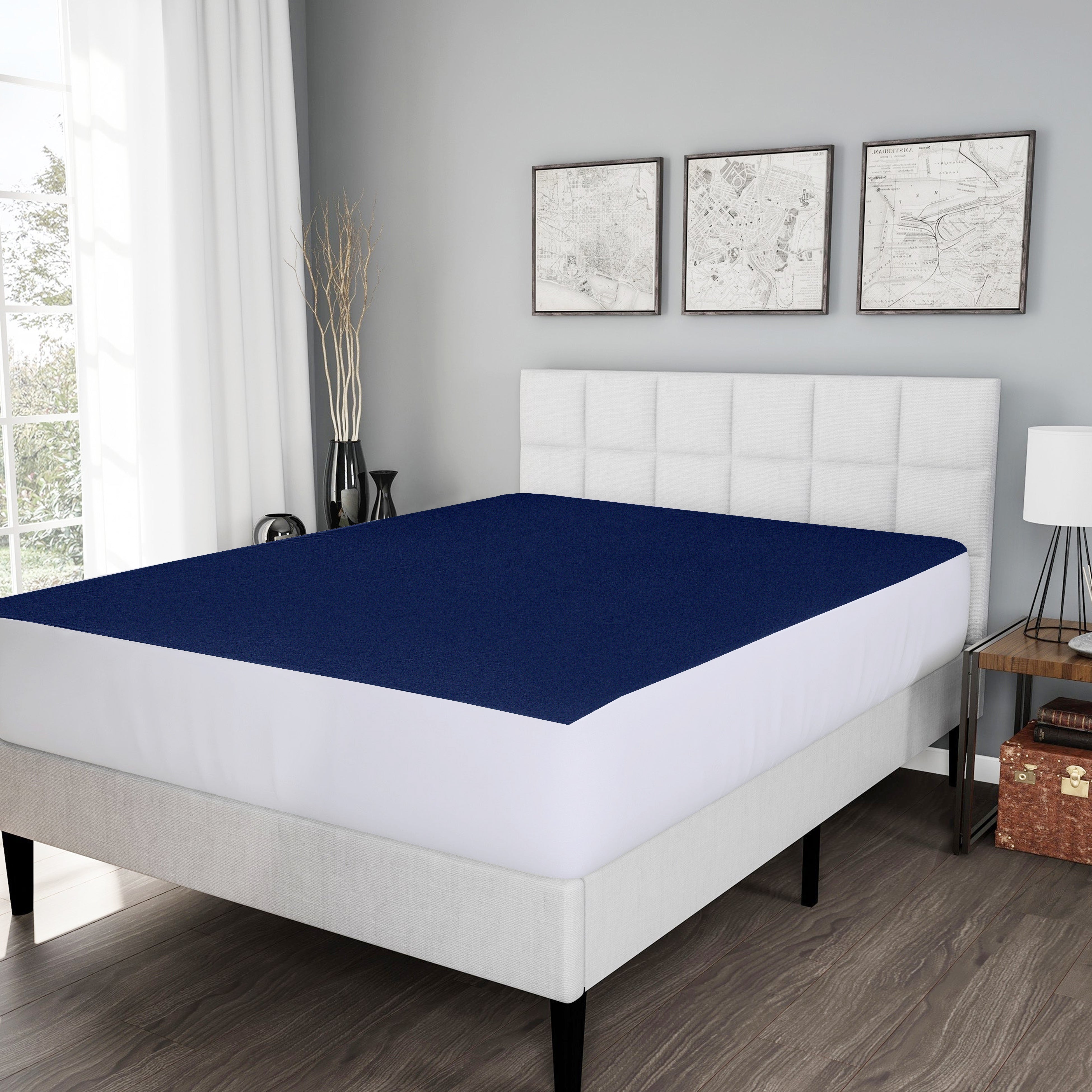 TERRY Cotton  Waterproof Mattress Protector Blue