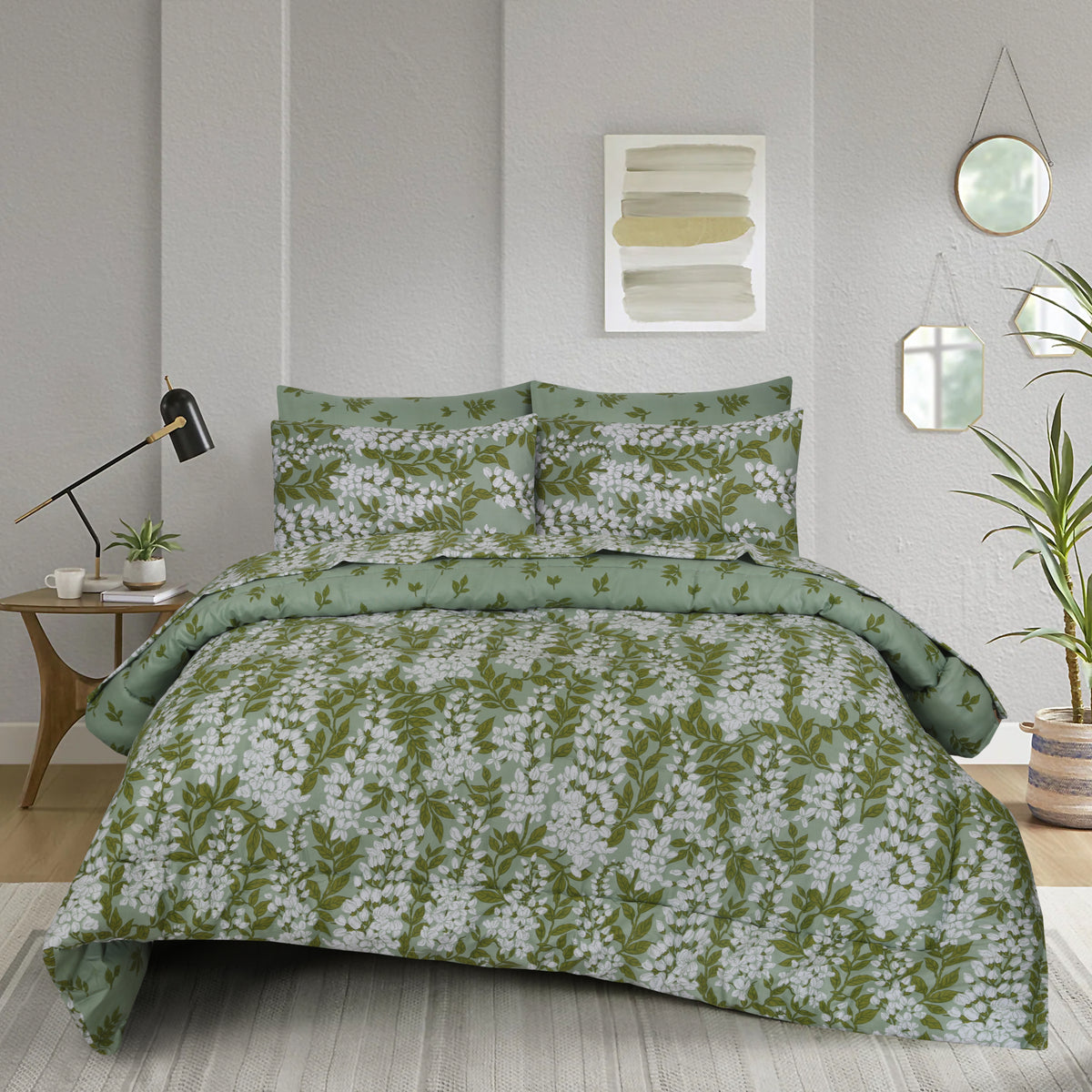 Green Abstract - 6 pc Winter Comforter Set (Heavy Filling).