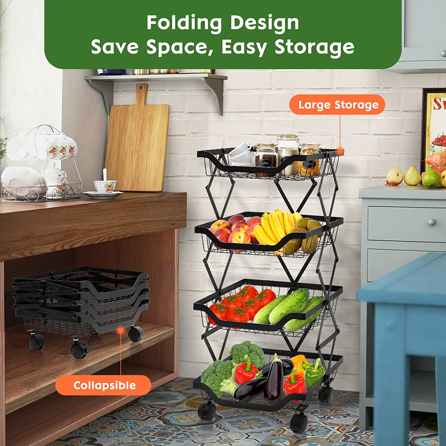 Foldable Multi Tier Storage Trolley