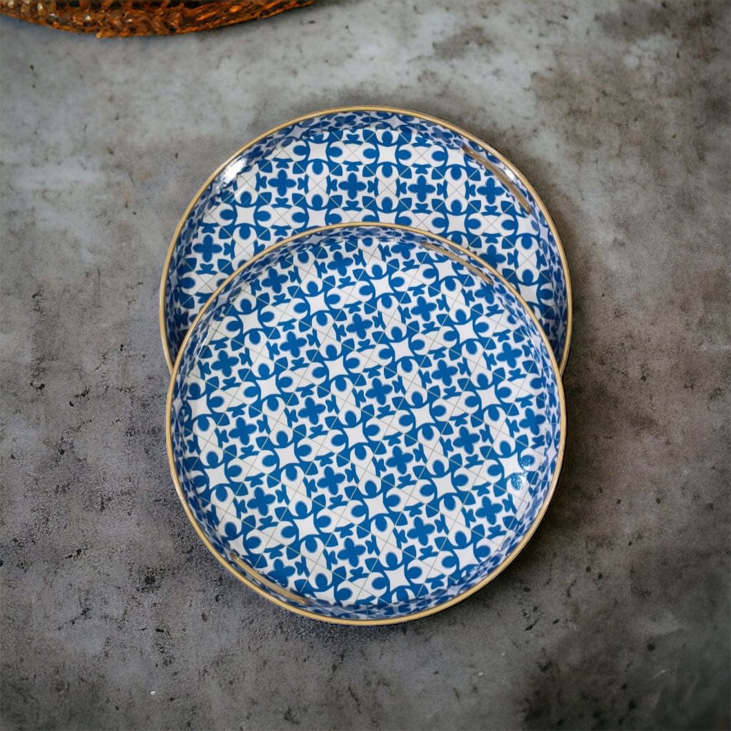 Blue & White Floral Pattern Design Serving Tray | Décor Tray - Home Hatch