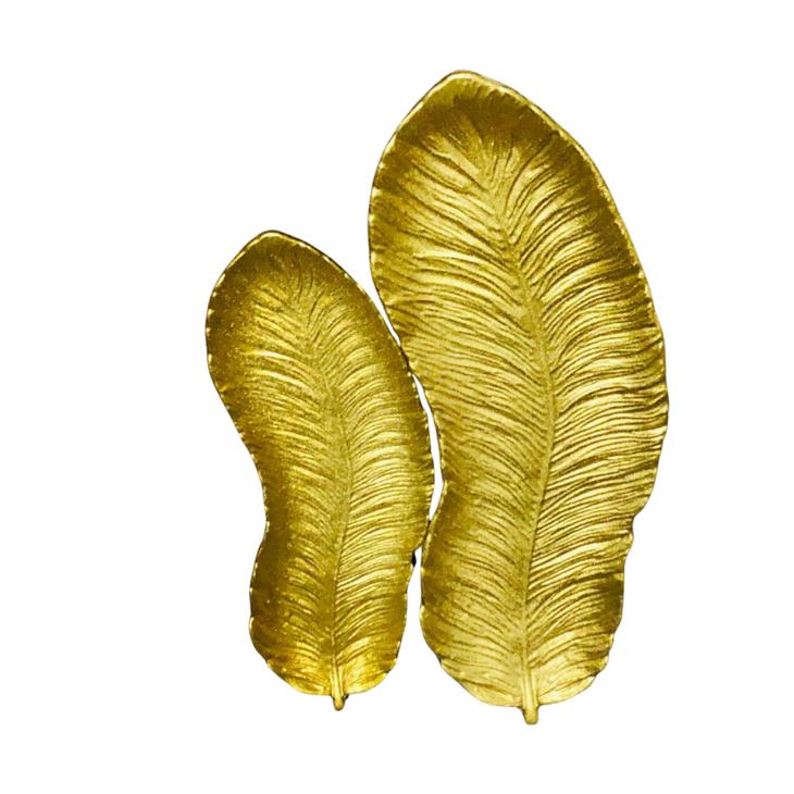 Golden Feather/Leaf Tray Set of 2 | Organizer Tray - Home Hatch