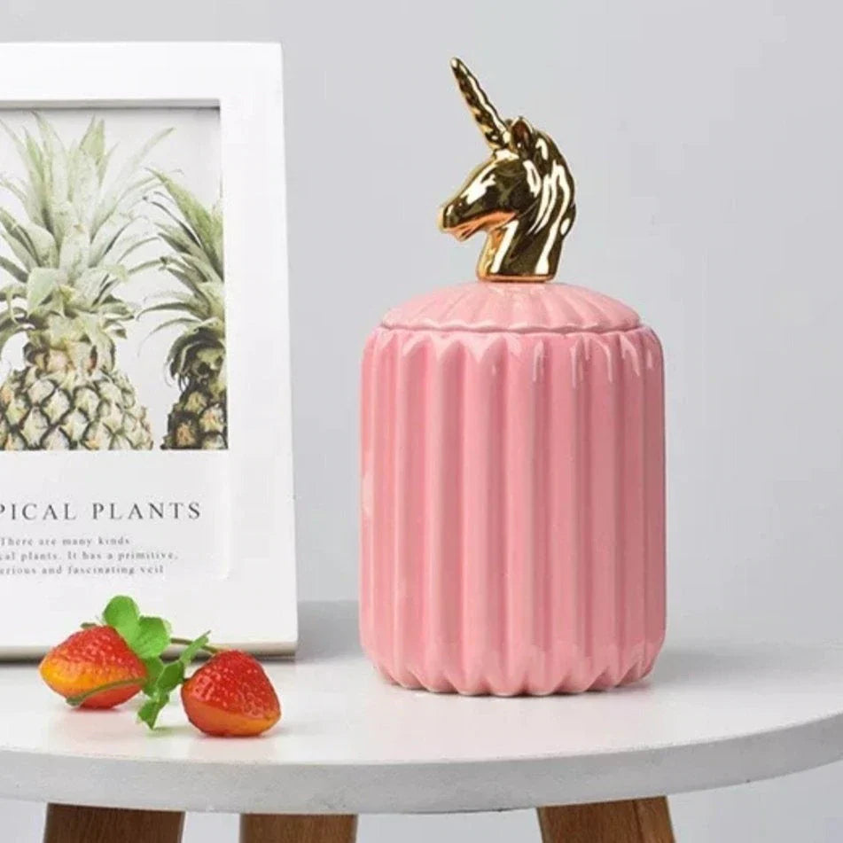 Gold Animal Lid Pink Ceramic Candy Jar | Storage Jar | Center Piece - HomeHatchpk