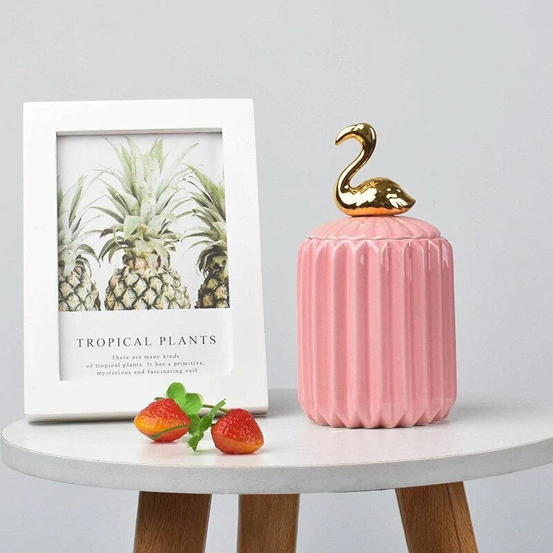 Gold Animal Lid Pink Ceramic Candy Jar | Storage Jar | Center Piece - HomeHatchpk