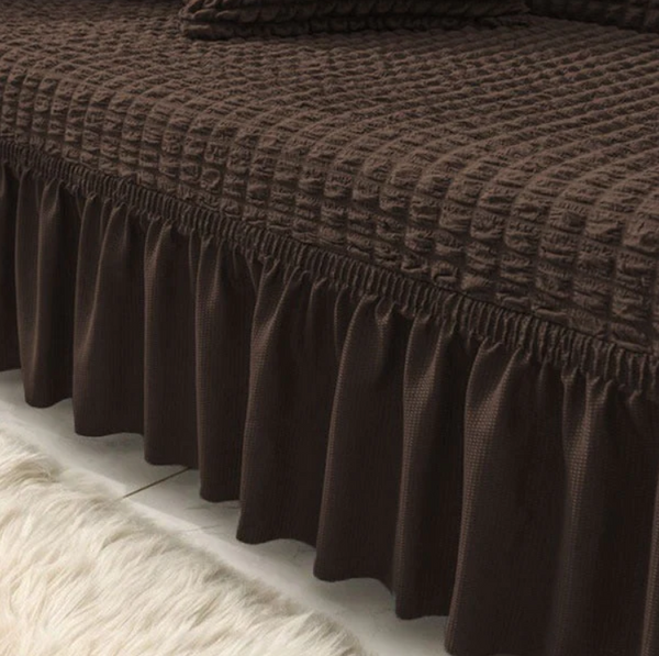 RUFFELED SUR SUCKER TURKISH SOFA COVER - Dark Brown