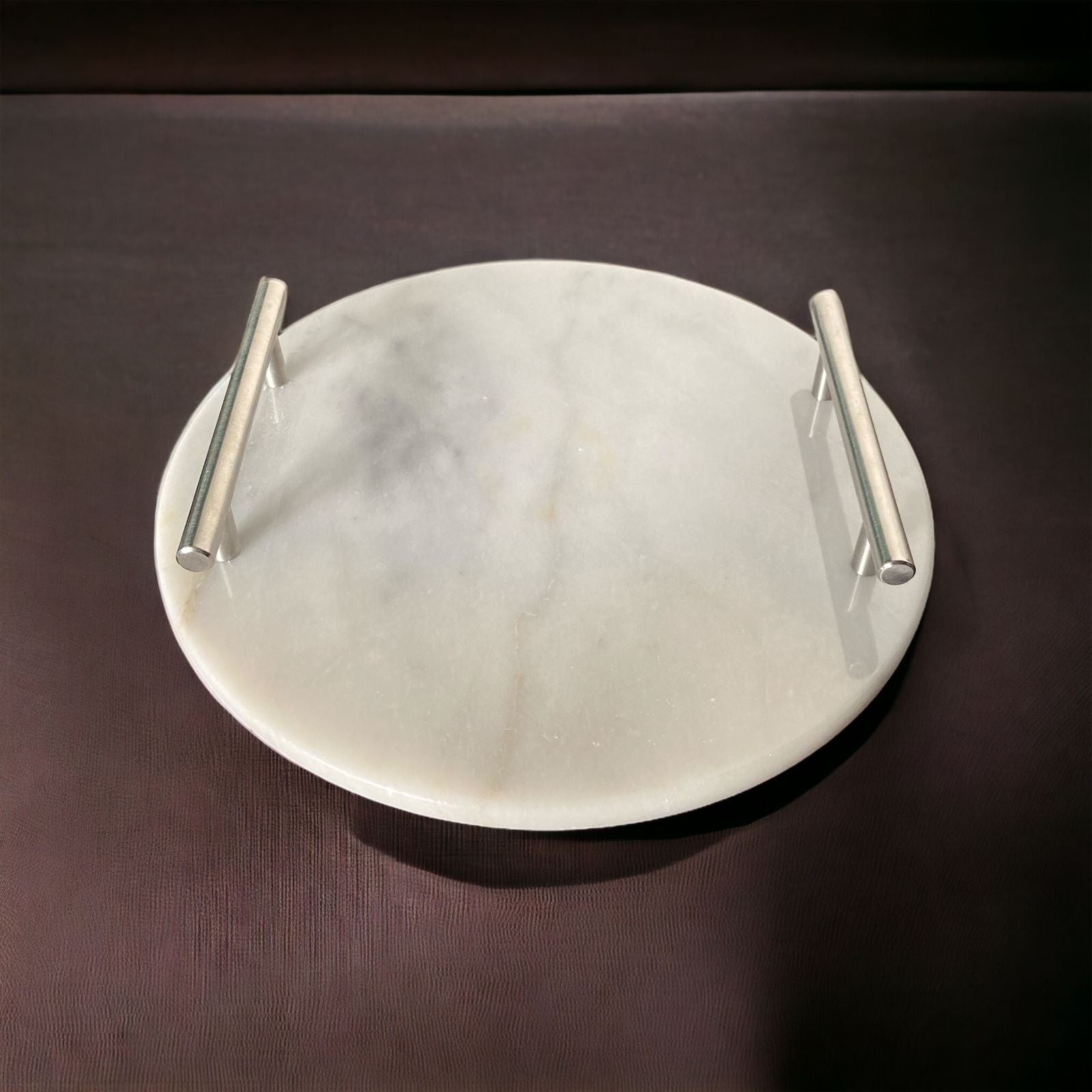 Elegant Round Marble Tray With Metal Handle | Organizer Tray - Home Hatch