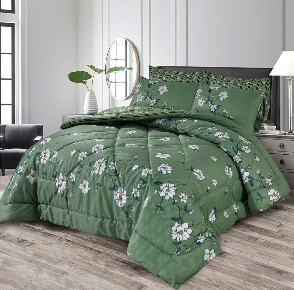 Green Tulip- 6 pc Winter Comforter Set (Heavy Filling).