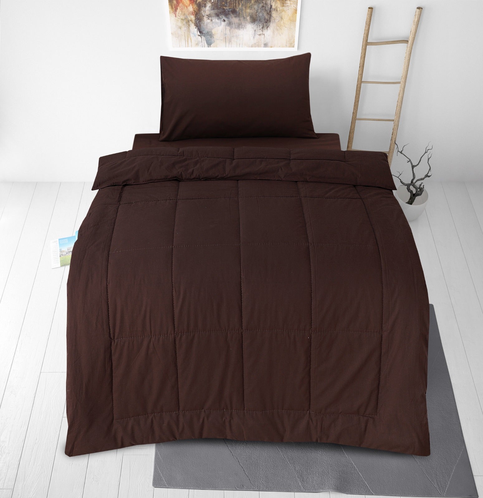 Brown  3pc - Single Summer Comforter set (Light Filling)