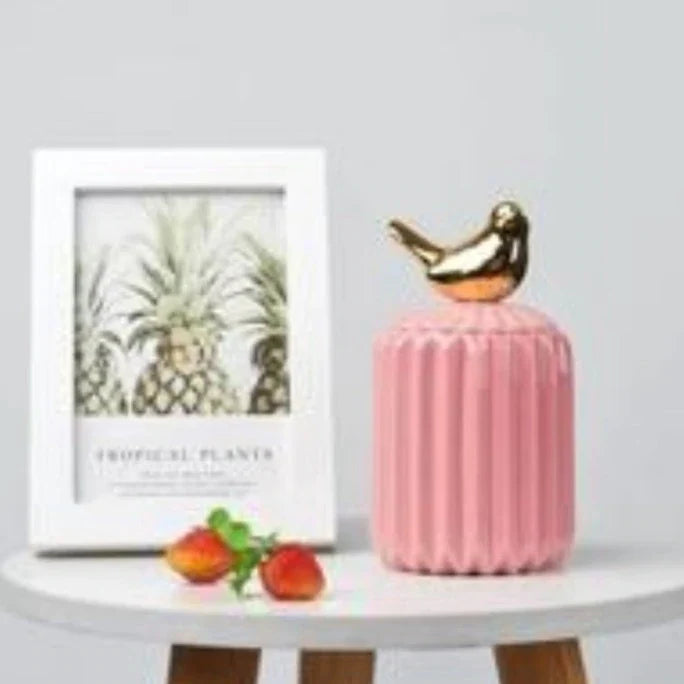 Gold Animal Lid Pink Ceramic Candy Jar | Storage Jar | Center Piece - HomeHatchpk