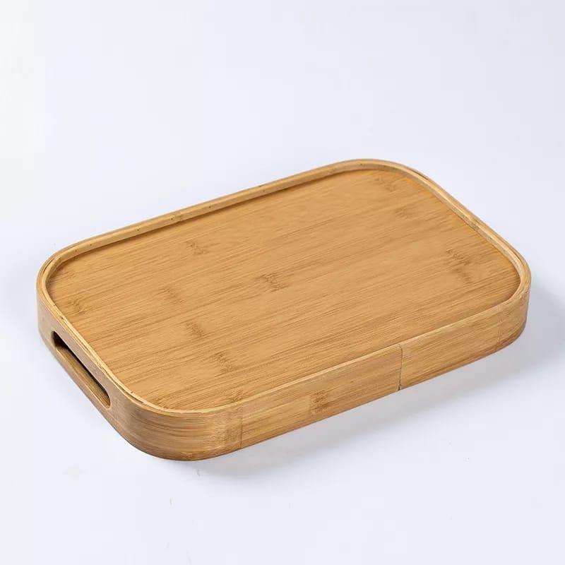 Bamboo Rectangular Serving Tray With Handle - Set of 3 - HomeHatchpk