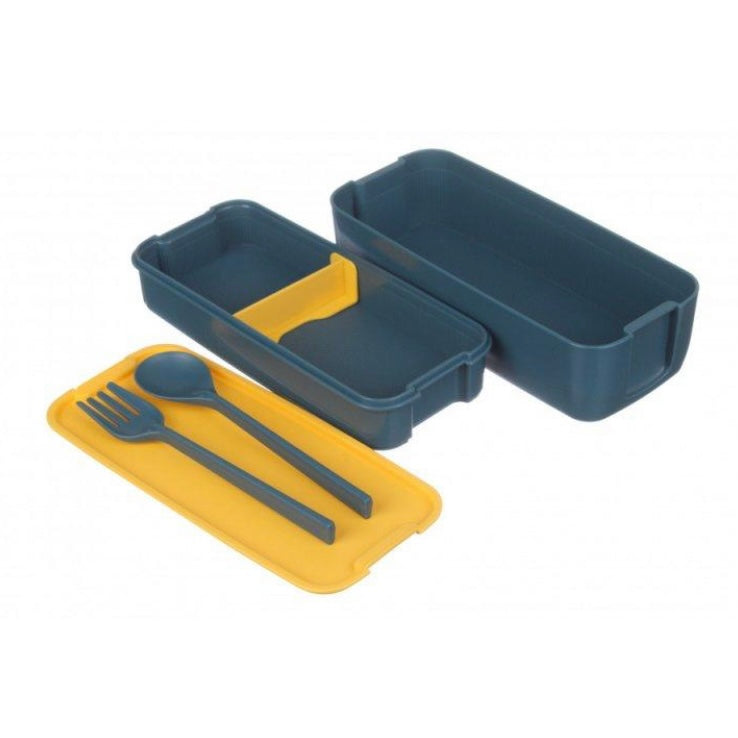 Blue Bento Lunch Box With Cutlery - 2 Tier