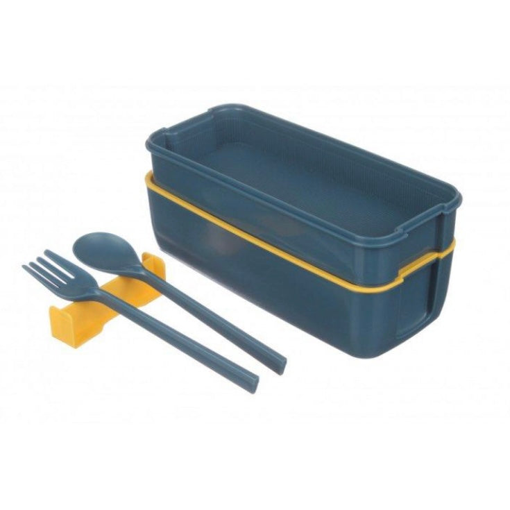 Blue Bento Lunch Box With Cutlery - 2 Tier