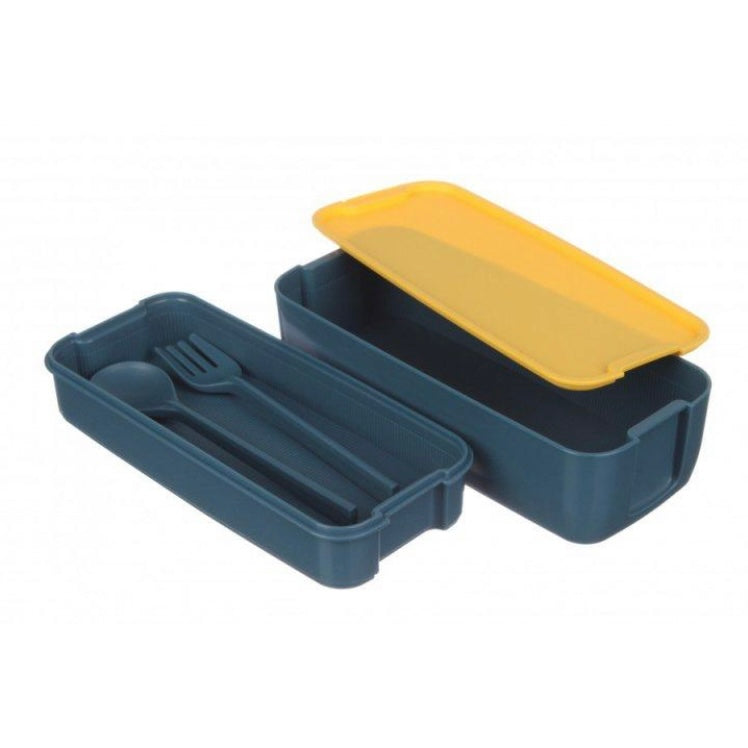 Blue Bento Lunch Box With Cutlery - 2 Tier