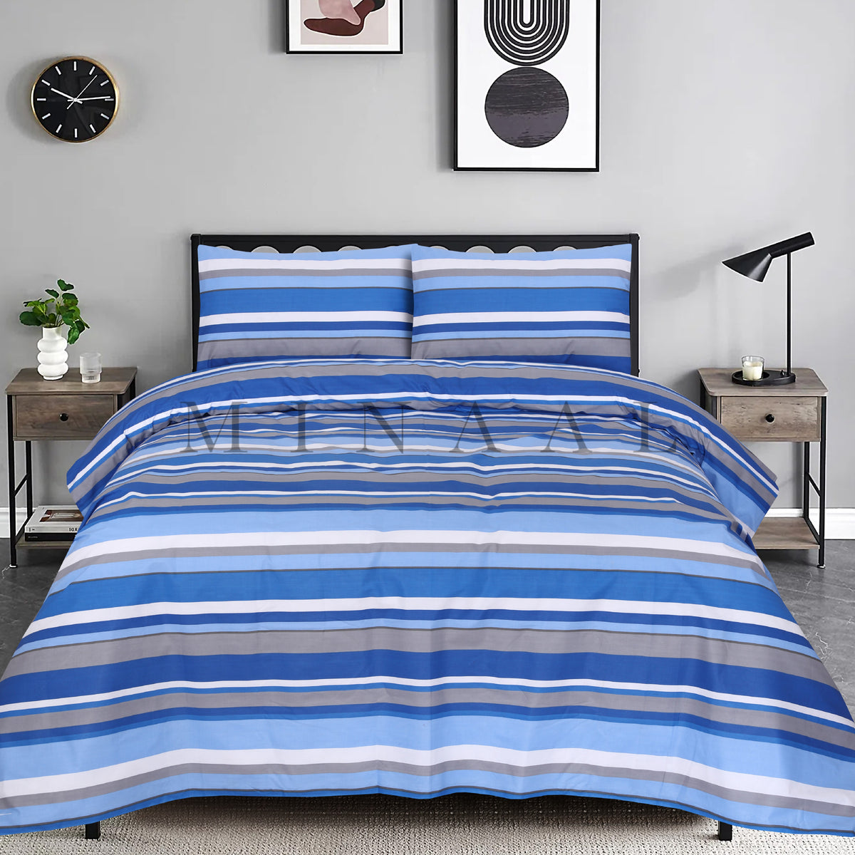 Blue Lines - (Premium Cotton ) Bed Sheet set