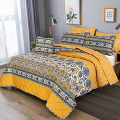 Yellow Flori- 7 pc Summer Comforter set (Light Filling).