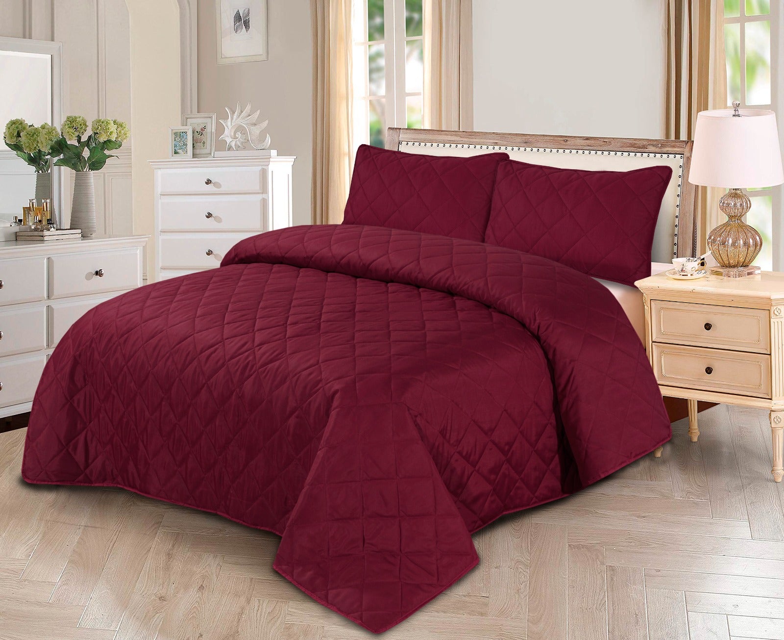 Maroonish- 3 pc Comforter set (Light Filling).