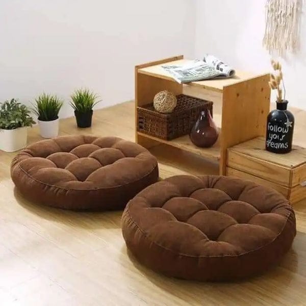 2pcs x Brown Tufted Round Floor Cushion